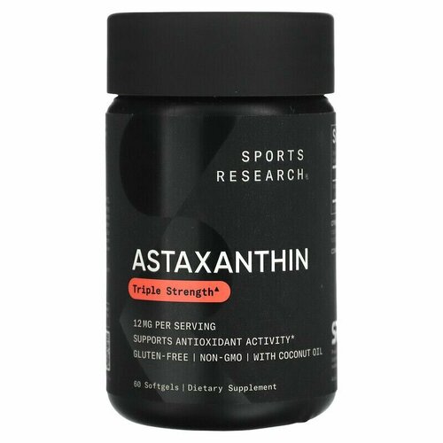 ���� Sports Research, Astaxanthin, ����������� ������� ����, 12 ��, 60 ��������, ������ ������